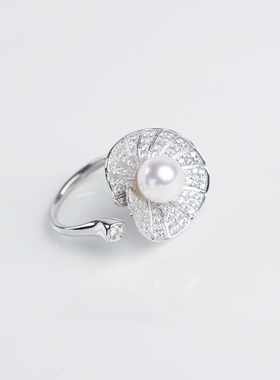 竺玥·荷露清欢天然淡水珍珠戒指精工s925银轻奢小众设计感高级感