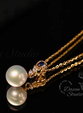 天然淡水珍珠项链女金色波斯纹饰