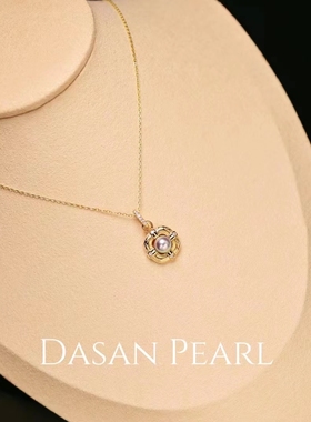 大叁  十字教堂  海水真多麻6-7mm珍珠纯银镀金复古吊坠vintage风