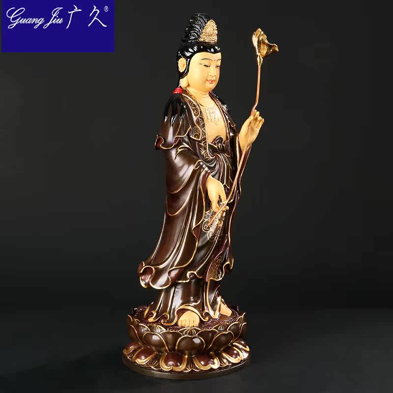 纯铜彩绘描金西方三圣家居供奉佛像 广久摆件