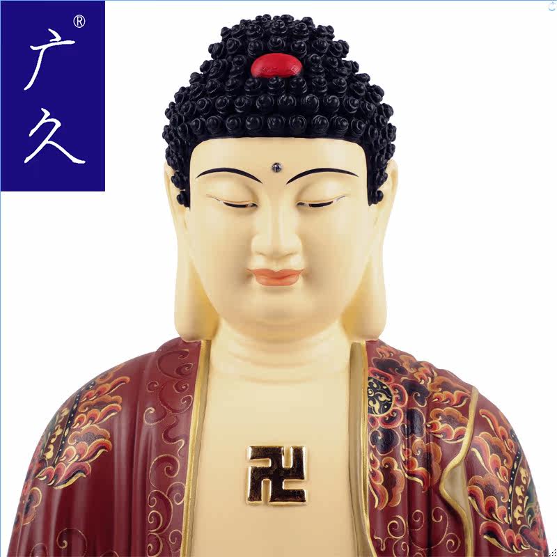 广久台湾纯铜彩绘西方三圣家用佛像 广久摆件