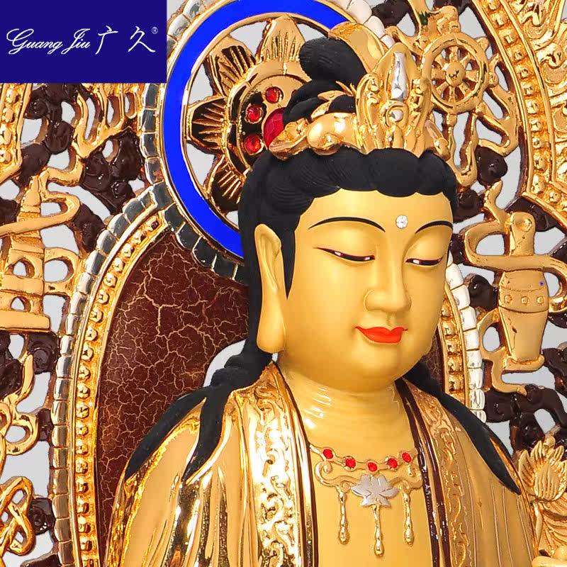 广久鎏金西方三圣佛像cl808纯铜 广久摆件