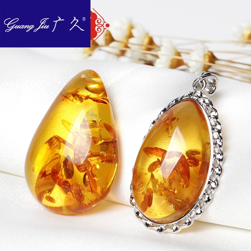 广久天然蜜蜡原石925银简约吊坠 广久项坠/吊坠