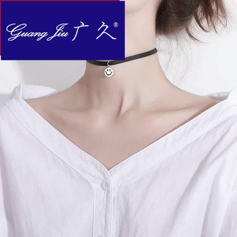 广久a1日韩微笑表情银吊坠项圈 广久项链