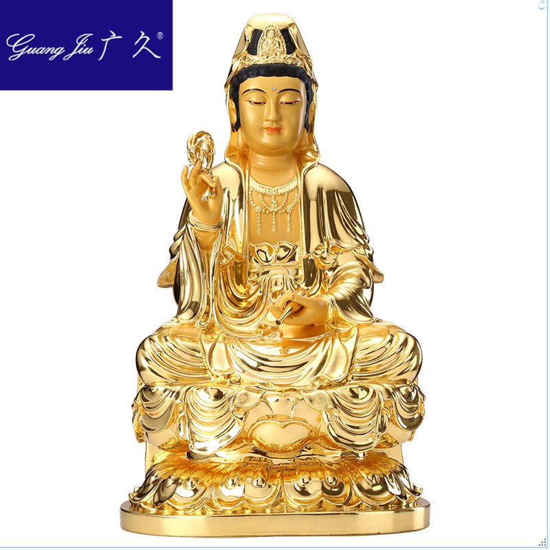 广久贴金西方三圣纯铜阿弥陀佛像 广久摆件