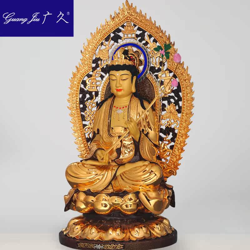 广久鎏金西方三圣佛像cl808纯铜 广久摆件