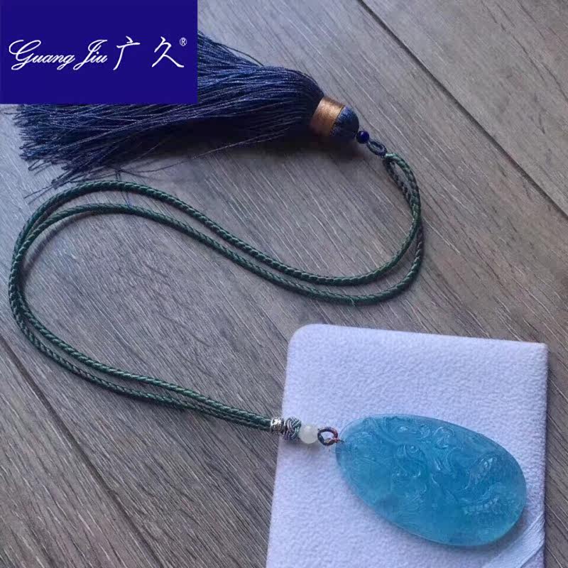 广久冰种天然海蓝宝龙牌水头足吊坠 广久项坠/吊坠