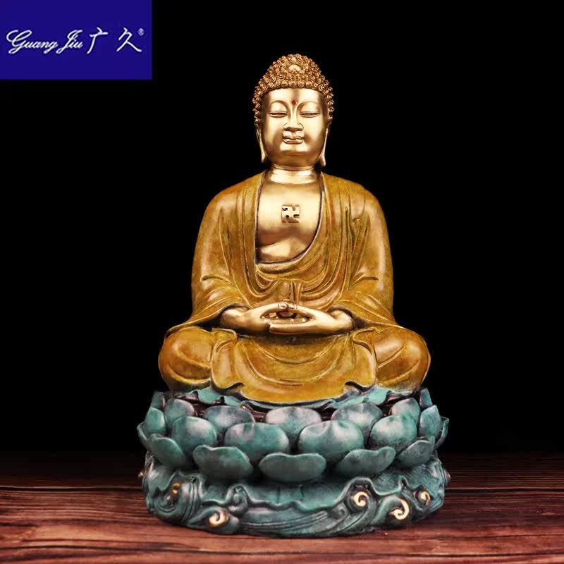 纯铜西方三圣摆件如来家居彩铜佛像 广久摆件