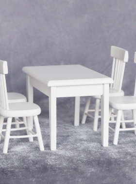 1:12娃娃屋dollhouse迷你家具微缩模型木质组合家具袖珍桌椅套装