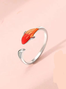 幸运锦鲤仿银戒指女式小众设计指环食指手饰高级生日礼物送给女友