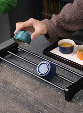 竹制吸水茶杯架功夫茶具配件吸水茶盘晾杯收纳架水杯架杯杯托
