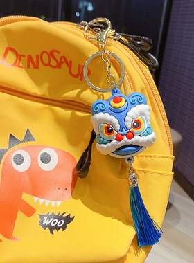 广东醒狮狮头钥匙扣挂件公仔国潮新年喜庆流苏挂饰蛇年小礼品