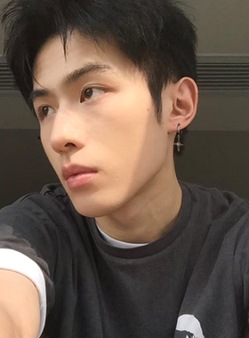 S925银十字架耳钉吊坠男生新款