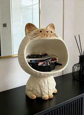 萌趣猫咪树脂桌面收纳摆件