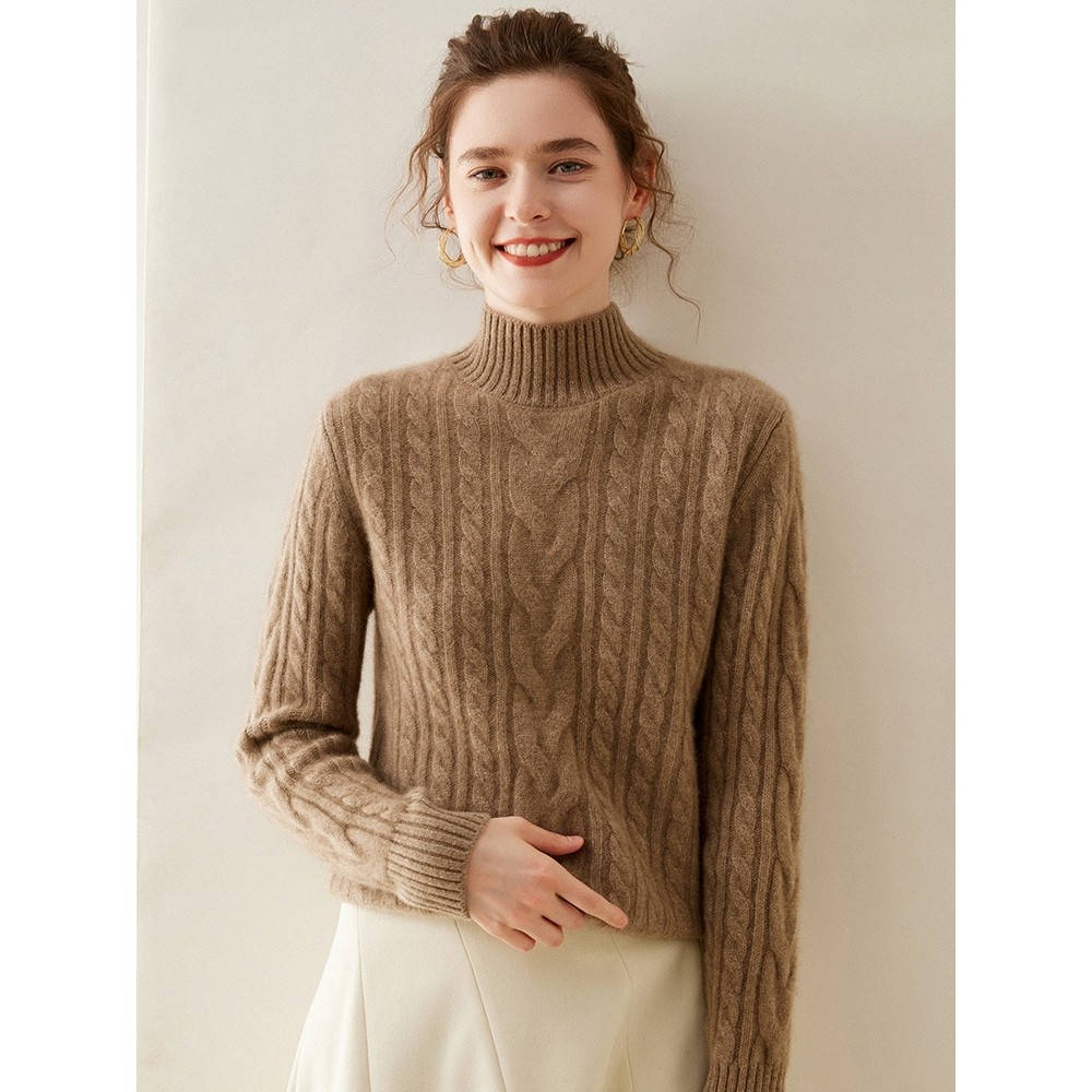 香港潮牌秋冬新款三股加厚半高领山羊绒衫女宽松针织打底绞花毛衣,淘宝优惠券,粉丝福利购,淘宝优惠卷