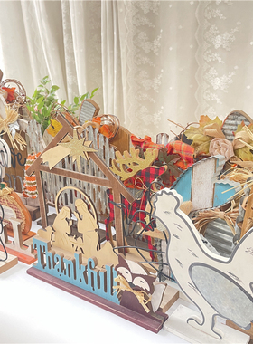 HUAXIA-北欧风铁木结合桌面摆件铁艺木艺仿小动物装饰摆件