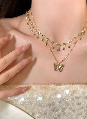 幻蝶梦境~紫色蝴蝶项链女双层叠戴气质颈链2026年新款爆款锁骨链