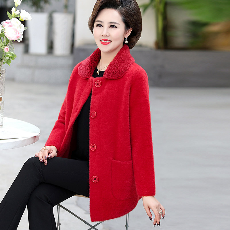 五十岁妈妈秋装洋气仿水貂绒外套 淑音中老年女装