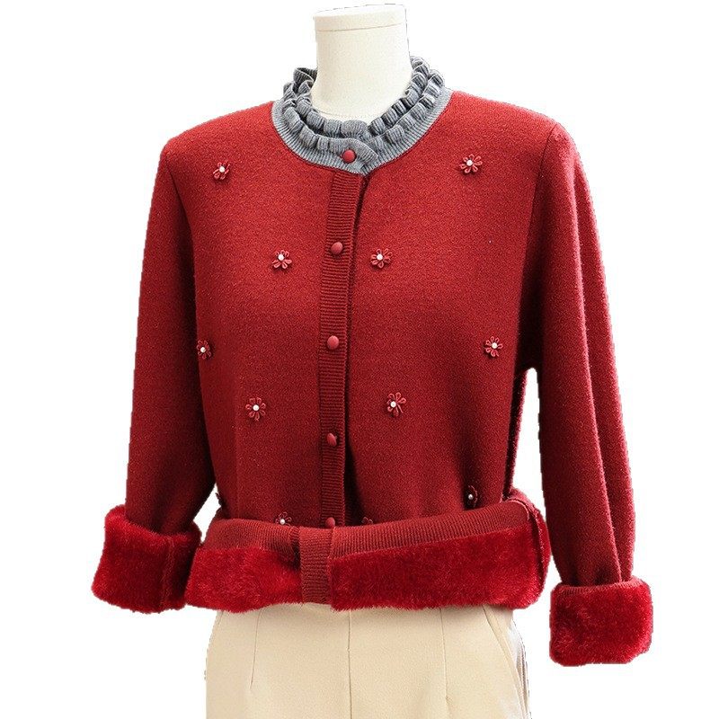 恒源祥新款妈妈秋冬装开衫时尚一体绒保暖上衣中老年女加绒加厚毛,淘宝优惠券,粉丝福利购,淘宝优惠卷