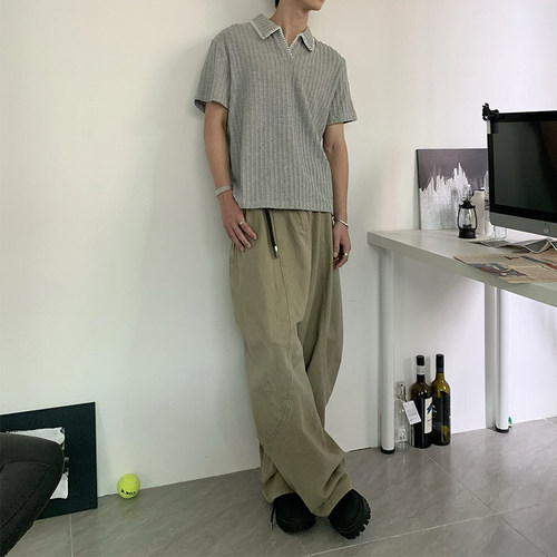 老钱风复古POLO拼色cleanfit短袖T恤男女短款boxy正肩麦穗纹上衣 - 图2