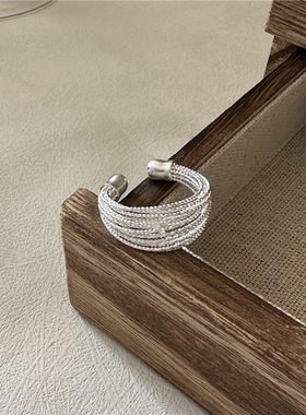 S925纯银韩版车花多线手工戒指INS韩版简约时髦指环银饰小众设计