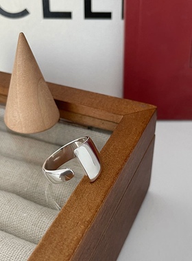 925纯银戒指女韩国ins小众设计款光面宽版重工高级感可调节开口戒