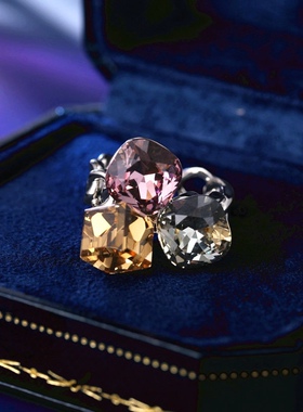 韩版东大门新款手饰食指指环小众设计高级感链条几何水晶开口戒指