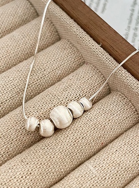 Ｓ925纯银拉丝转运珠项链圆球锁骨链蛇骨链颈链冷淡风小众设计感