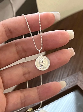 女王头像吊牌项链925纯银简约冷淡风新款轻奢小众高级设计锁骨链
