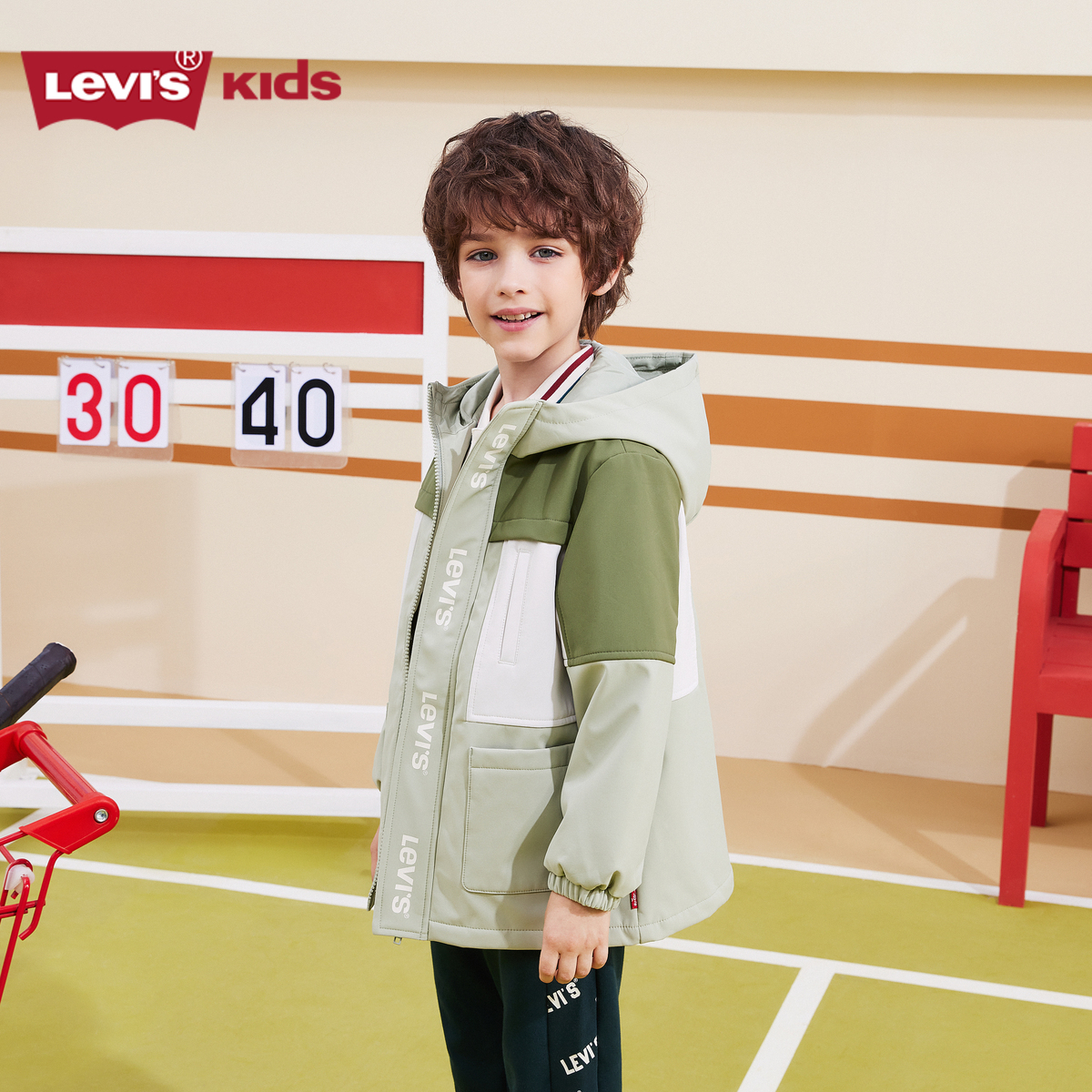 Levi's李维斯儿童装男童风衣加绒冬季新款撞色连帽防风外套上衣潮