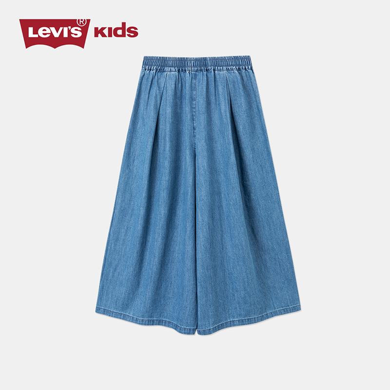 Levi's李维斯儿童装夏季新款女童冰丝阔腿裤裙裤女孩七分牛仔裤子 - 图0