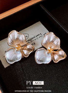 复古银针滴油花朵耳环法式简约百搭耳钉时尚高级感气质耳饰女