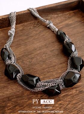 欧美亚克力椭圆缠绕吊坠项链个性潮流百搭锁骨链轻奢休闲项饰小众