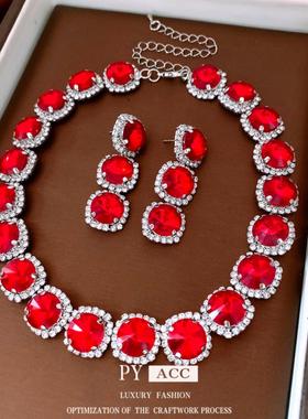 中古vintage圆形吊坠耳环项链复古宫廷风毛衣链精致百搭首饰套装