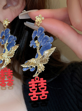 银针红色系滴油耳环韩国甜美时尚设计感耳钉复古秋冬新款气质耳饰