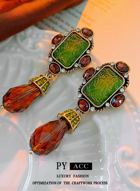 中古vintage银针镶钻椭圆耳环复古高级感耳钉轻奢时尚耳饰女