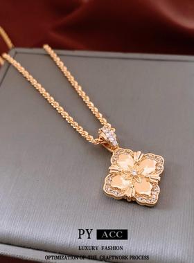 18K真金电镀花朵可调节吊坠项链中古vintage毛衣链轻奢气质项饰女