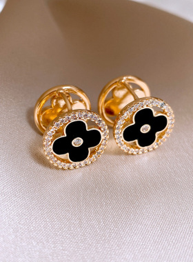 黑色珐琅滴油蝴蝶耳环复古百搭高级感耳钉ins小众时尚耳饰女