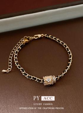 ins锆石圆柱花朵项链复古轻奢高级感锁骨链小众百搭饰品