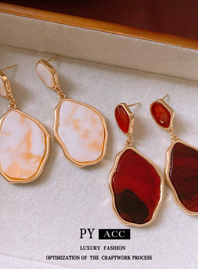 银针晕染椭圆耳环ins复古时尚耳钉高级感简约百搭耳饰女