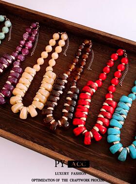 亚克力不规则串珠圆形吊坠项链复古设计百搭毛衣链个性小众项饰女