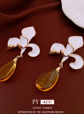 复古银针滴油花朵流苏耳环轻奢高级感耳坠时尚气质小众耳饰女