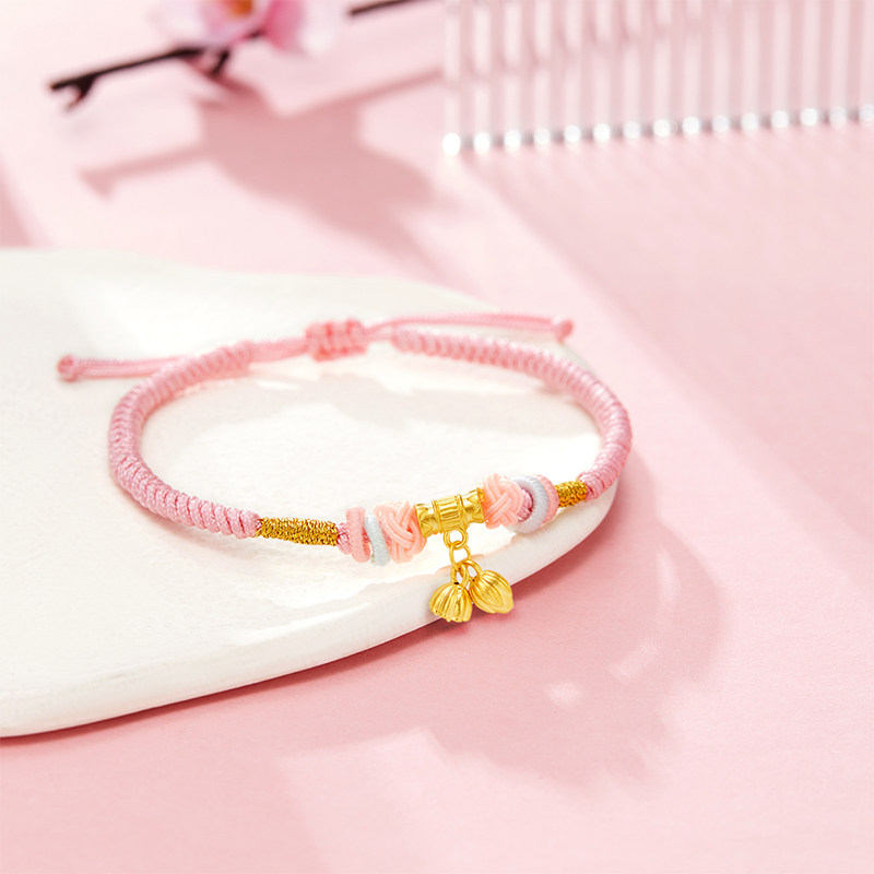 love＆love两世欢手绳黄金足金999转运珠硬金莲蓬莲花送女友礼物