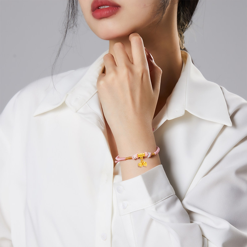 love＆love两世欢手绳黄金足金999转运珠硬金莲蓬莲花送女友礼物