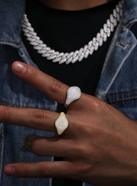 【ICEJAG】S925纯银莫桑石戒指奢华满天星戒指嘻哈潮流指环配饰