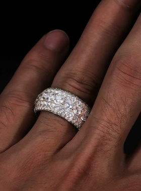 【ICEJAG】欧美S925纯银莫桑石戒指嘻哈男女同款hiphop指环配饰