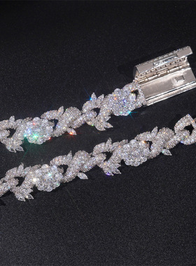 【ICEJAG】欧美时尚款15毫米花朵形状嘻哈古巴项链Copper+zircon