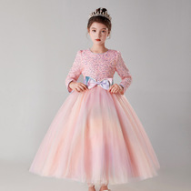 Girls dress Skirt Long Sleeve Gradient Skirt Hem Princess Nepotism Dress Fluffy Dress Christmas Chair Show Sweet long dress