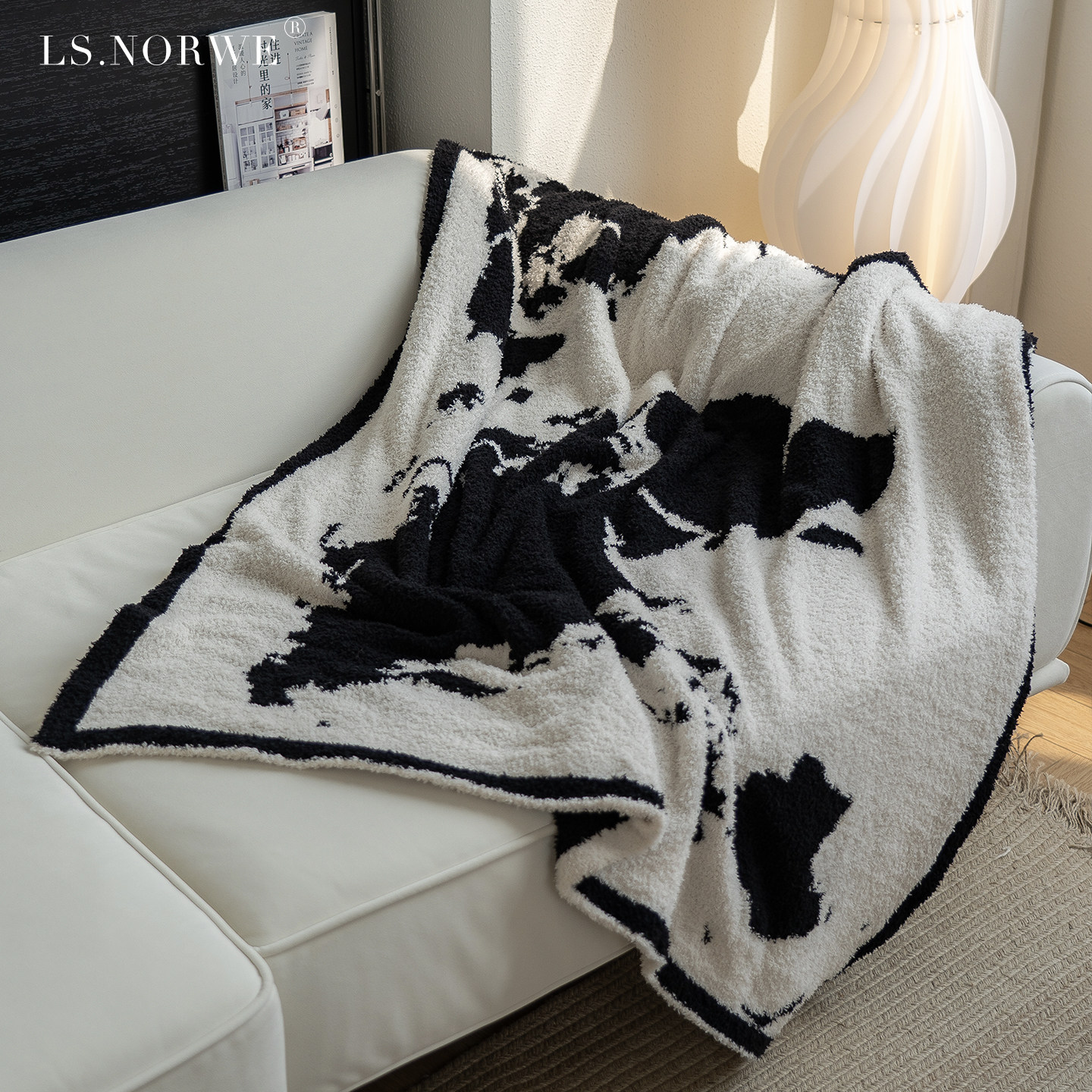 毛毯黑白轻奢复古沙发装饰毯被样板房空调午睡盖腿毯半边绒毯子,淘宝优惠券,粉丝福利购,淘宝优惠卷