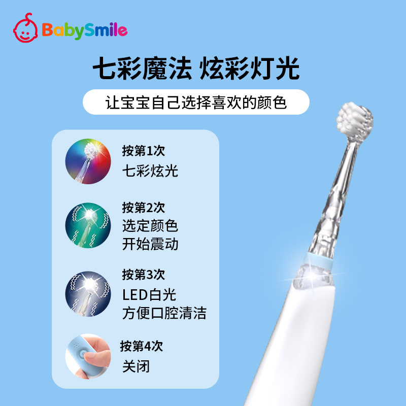 BabySmile婴幼儿童电动牙刷0岁软刷头宝宝防蛀3-6岁牙刷头204组合